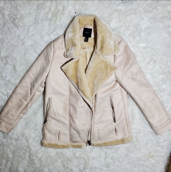 Forever 21 Off-White Teddy Moto Coat